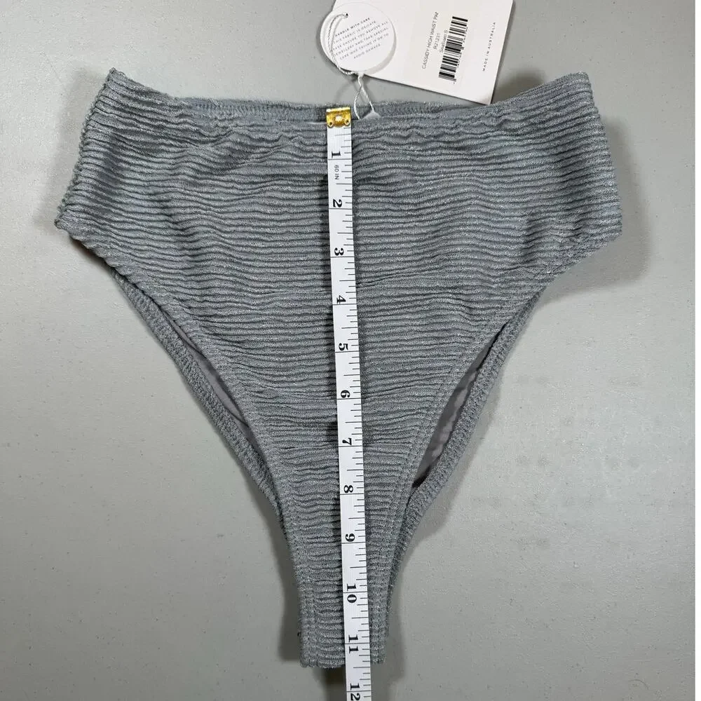NWT RUMER The Label 3 Piece Bikini Set Gray Ribbed Fabric Size Small